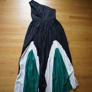 One Shoulder Pleated Black Maxi Evening  Dress EMPIRE WAIST DRESS (XL)